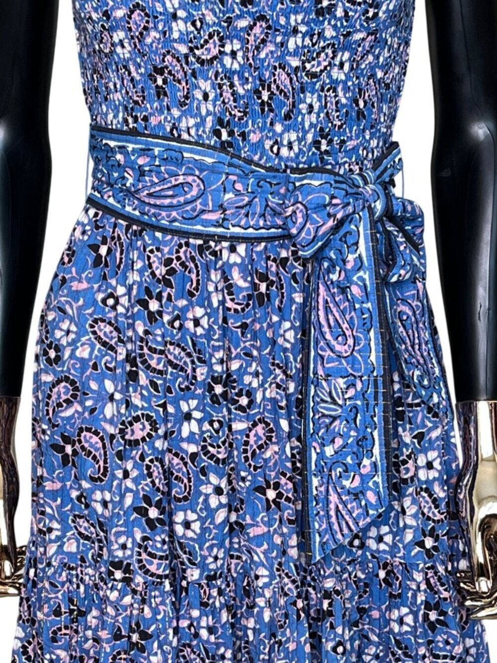 Cleobella Autumn Ruffle Blue Paisley Midi Dress Small Organic Cotton Pockets - Picture 7 of 11